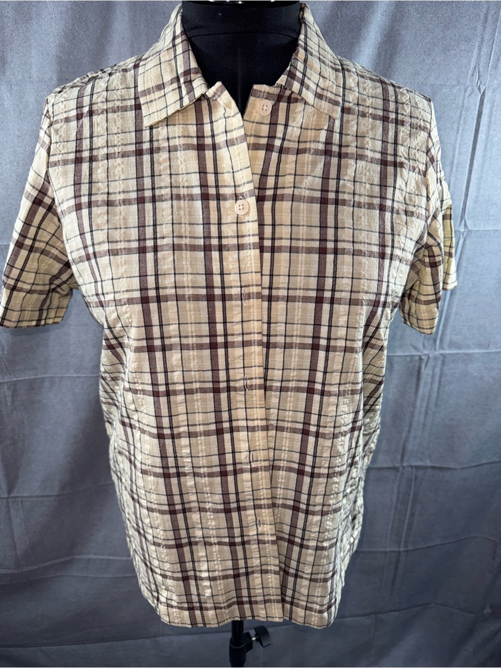 2789-Blair Beige and Brown Plaid Button-Down Shirt